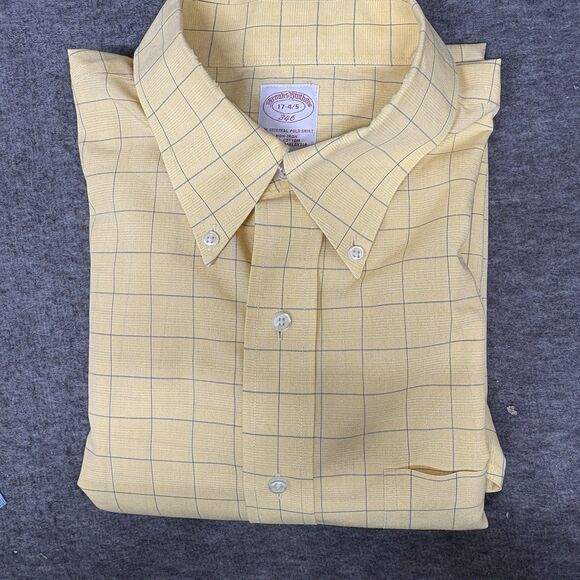 Brooks Brothers Men Yellow Plaid Button Down Shirts Size 17-4/5 - Picture 7 of 7